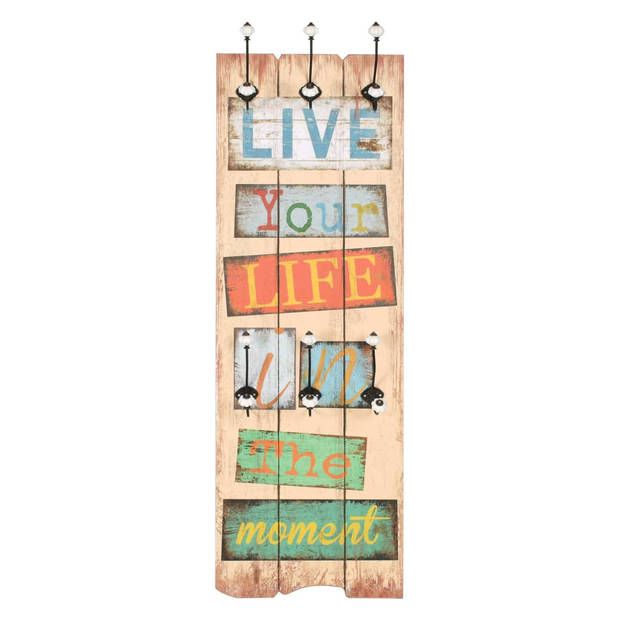 The Living Store Kapstok Vintage - MDF-plaat en metalen haken - 40 x 120 cm - 6 haken