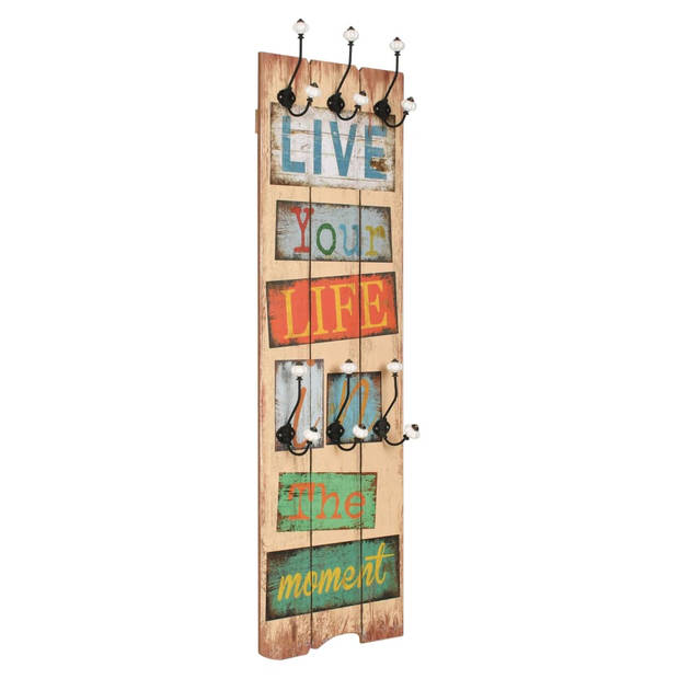 The Living Store Kapstok Vintage - MDF-plaat en metalen haken - 40 x 120 cm - 6 haken