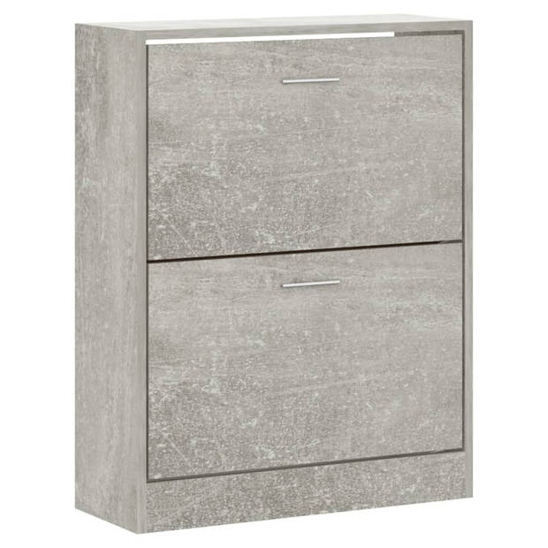 The Living Store Schoenenkast - Betongrijs - 63 x 24 x 81 cm - Met 2 Lades - Bewerkt Hout