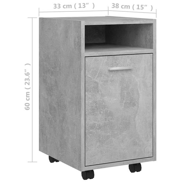 The Living Store Staande Kast betongrijs spaanplaat - 33 x 38 x 60 cm - inclusief zwenkwielen