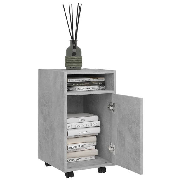 The Living Store Staande Kast betongrijs spaanplaat - 33 x 38 x 60 cm - inclusief zwenkwielen