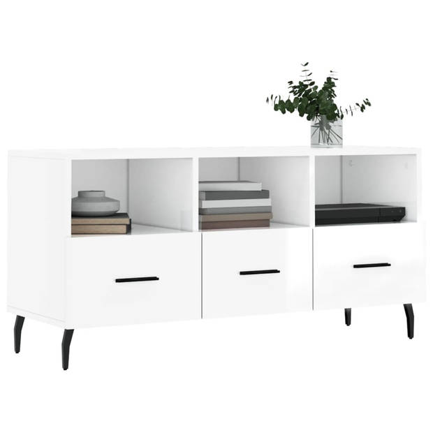 The Living Store Tv-meubel Wit - 102 x 36 x 50 cm - Bewerkt hout en ijzer