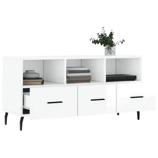 The Living Store Tv-meubel Wit - 102 x 36 x 50 cm - Bewerkt hout en ijzer