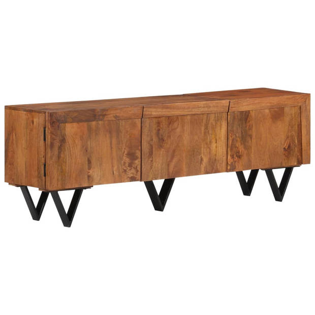 The Living Store Massief mangohouten TV-meubel - 140 x 30 x 46 cm - Met 3 deuren - V-vormige poten