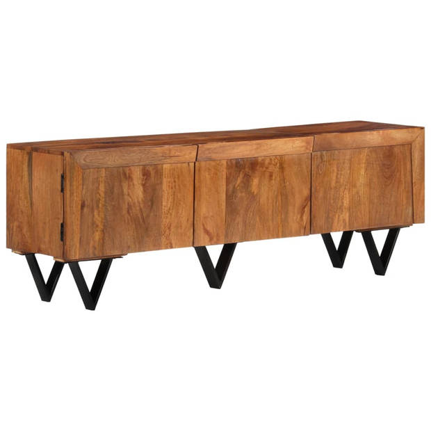 The Living Store Massief mangohouten TV-meubel - 140 x 30 x 46 cm - Met 3 deuren - V-vormige poten