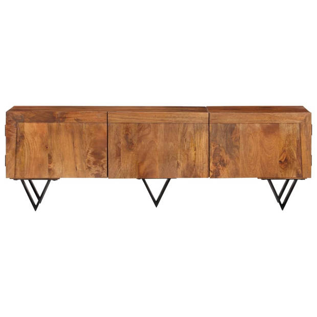 The Living Store Massief mangohouten TV-meubel - 140 x 30 x 46 cm - Met 3 deuren - V-vormige poten