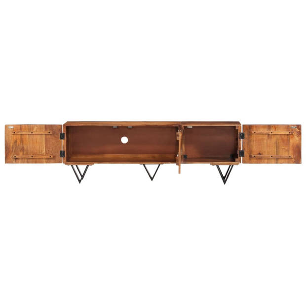 The Living Store Massief mangohouten TV-meubel - 140 x 30 x 46 cm - Met 3 deuren - V-vormige poten