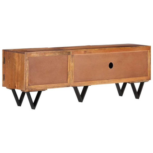 The Living Store Massief mangohouten TV-meubel - 140 x 30 x 46 cm - Met 3 deuren - V-vormige poten