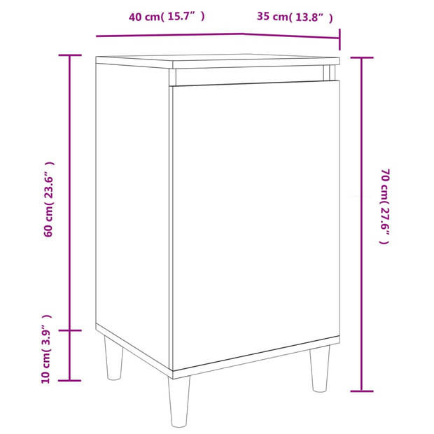 vidaXL Nachtkastjes 2 st 40x35x70 cm bewerkt hout hoogglans wit