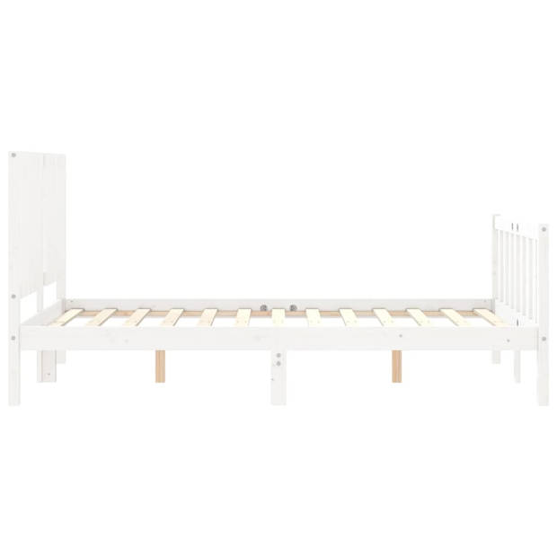 vidaXL Bedframe met hoofdbord massief hout wit 120x200 cm