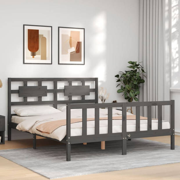 vidaXL Bedframe met hoofdbord massief hout grijs