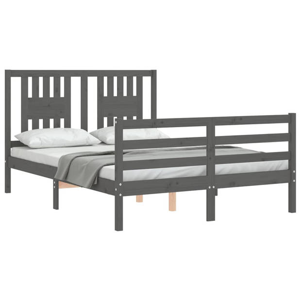 vidaXL Bedframe met hoofdbord massief hout grijs