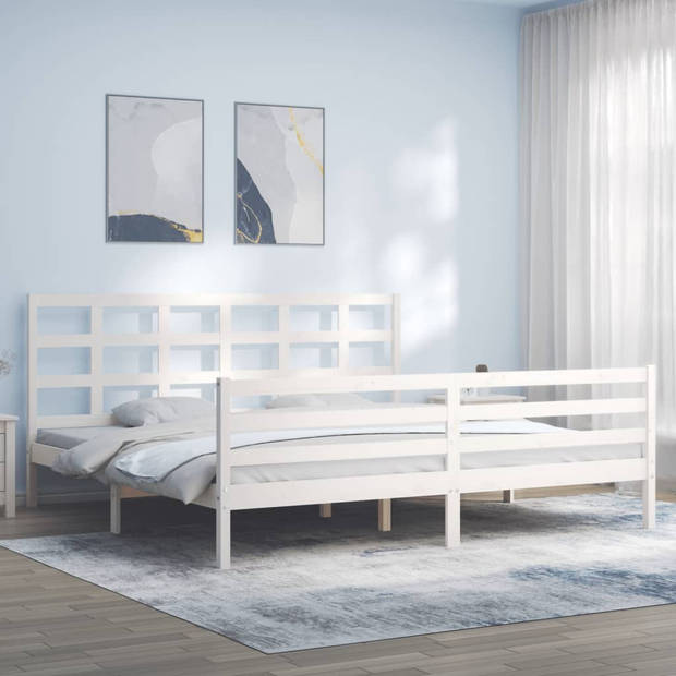 vidaXL Bedframe met hoofdbord massief hout wit 200x200 cm