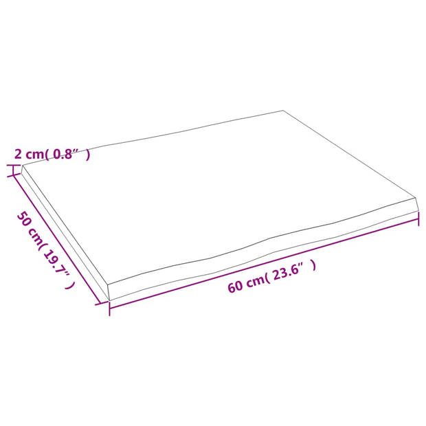 The Living Store Houten Tafelblad - Massief Eikenhout - 60 x 50 x 2 cm - Donkergrijs