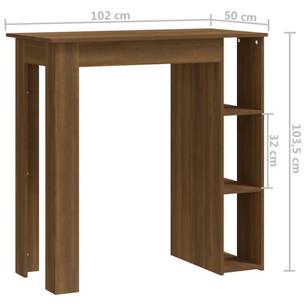 vidaXL Bartafel met schap 102x50x103,5 cm bewerkt hout bruin eiken