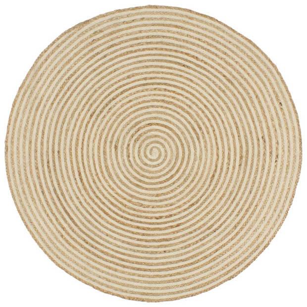 The Living Store Tapijt Natuurlijk Handgemaakt 150cm Diameter Jute/Katoen Wit Spiraalontwerp