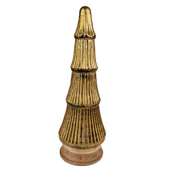 Clayre & Eef Kerstdecoratie Kerstboom 44 cm Goudkleurig Hout Glas Goudkleurig