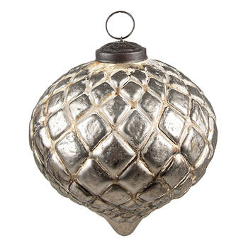 Clayre & Eef Kerstbal 9x9x9 cm Beige Glas Rond Kerstdecoratie Beige Kerstdecoratie