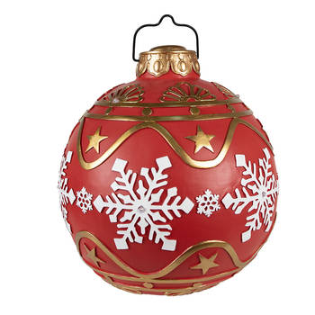 Clayre & Eef Kerstbal XL Ø 31x33 cm Rood Wit Kunststof Sneeuwvlokken Kerstdecoratie Rood Kerstdecoratie