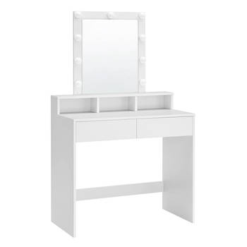 Moderne Witte Make-up tafel met Instelbare LED Verlichting - Kaptafel met Spiegel, 2 Laden en Aanpasbare Planken -