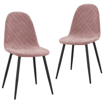 The Living Store Eetkamerstoelen - Roze Fluweel - 45 x 53.5 x 87 cm - Ergonomisch