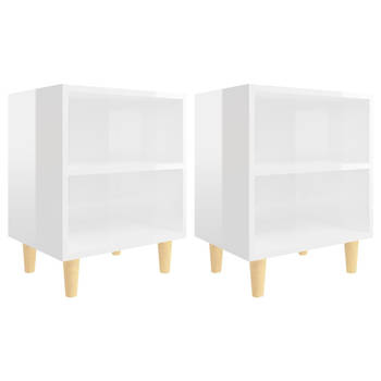 The Living Store Bedkastjes - Scandinavische stijl - 40x30x50 cm - hoogglans wit - houten poten