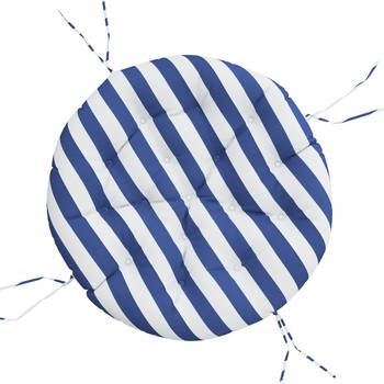 The Living Store Round Outdoor Cushion - 100 x 11 cm - Water Resistant - Blue and White Stripe
