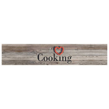 The Living Store Keukenmat - Keukenmat - 300 x 60 cm - Cookingprint Grijs - Fluwelen speelgoedlaag