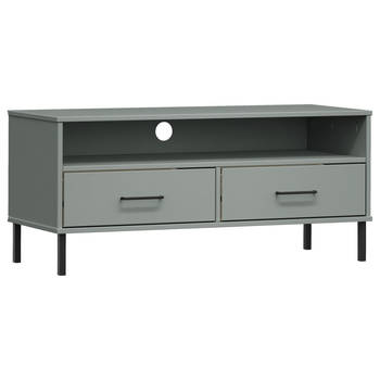 The Living Store OSLO TV-meubel - 106 x 40 x 46.5 cm - massief grenenhout - grijs - 2 lades