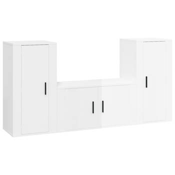 The Living Store TV-meubelset - Hoogglans wit - 80 x 34.5 x 40 cm - 2 x 40 x 34.5 x 80 cm - Bewerkt hout