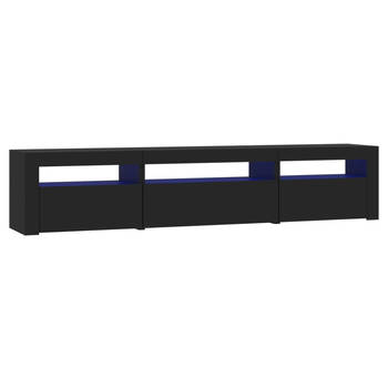 The Living Store tv-meubel - zwart - 195 x 35 x 40 cm - met RGB LED-verlichting - bewerkt hout