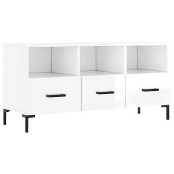 The Living Store TV-meubel hoogglans wit - bewerkt hout - ijzer - 102 x 36 x 50 cm - opberger