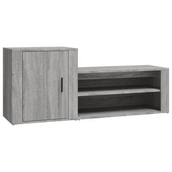 The Living Store Schoenenkast - Grijze Sonoma Eiken - 130 x 35 x 54 cm - Bewerkt hout