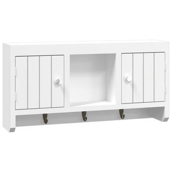 The Living Store Sleutelkastje Wandgemonteerd - Wit - 40x8.5x20 cm - Met 3 haken en 2 deuren