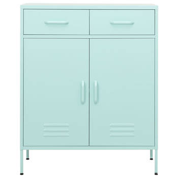 The Living Store Stalen Opbergkast - 80x35x101.5 cm - Mint - Met 2 Deurtjes en 2 Lades - Draagvermogen 100 kg