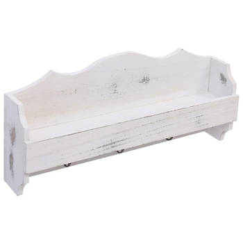 The Living Store Zwevende Houten Wandkapstok - Wit - 50x10x23 cm - Met Schap en 3 Haken