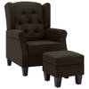 The Living Store Lounge fauteuil - Armstoel + Voetenbank - Donkerbruin stof - 68x78x94cm - Stabiel houten frame