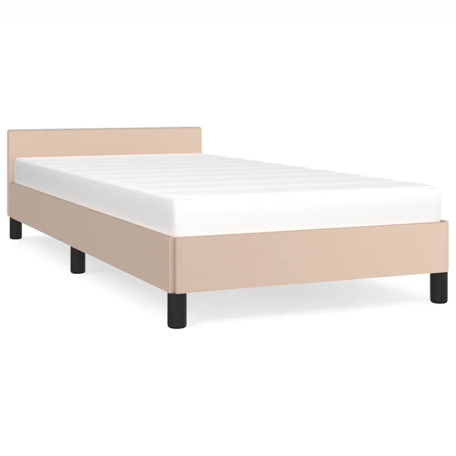 The Living Store Bedframe met hoofdbord kunstleer cappucinnokleurig 80x200 cm - Bedframe - Bedframes - Bed - Slaapmeubel - Bedbodem - Ledikant - Eenpersoonsbed - Slaapbed - Bedden