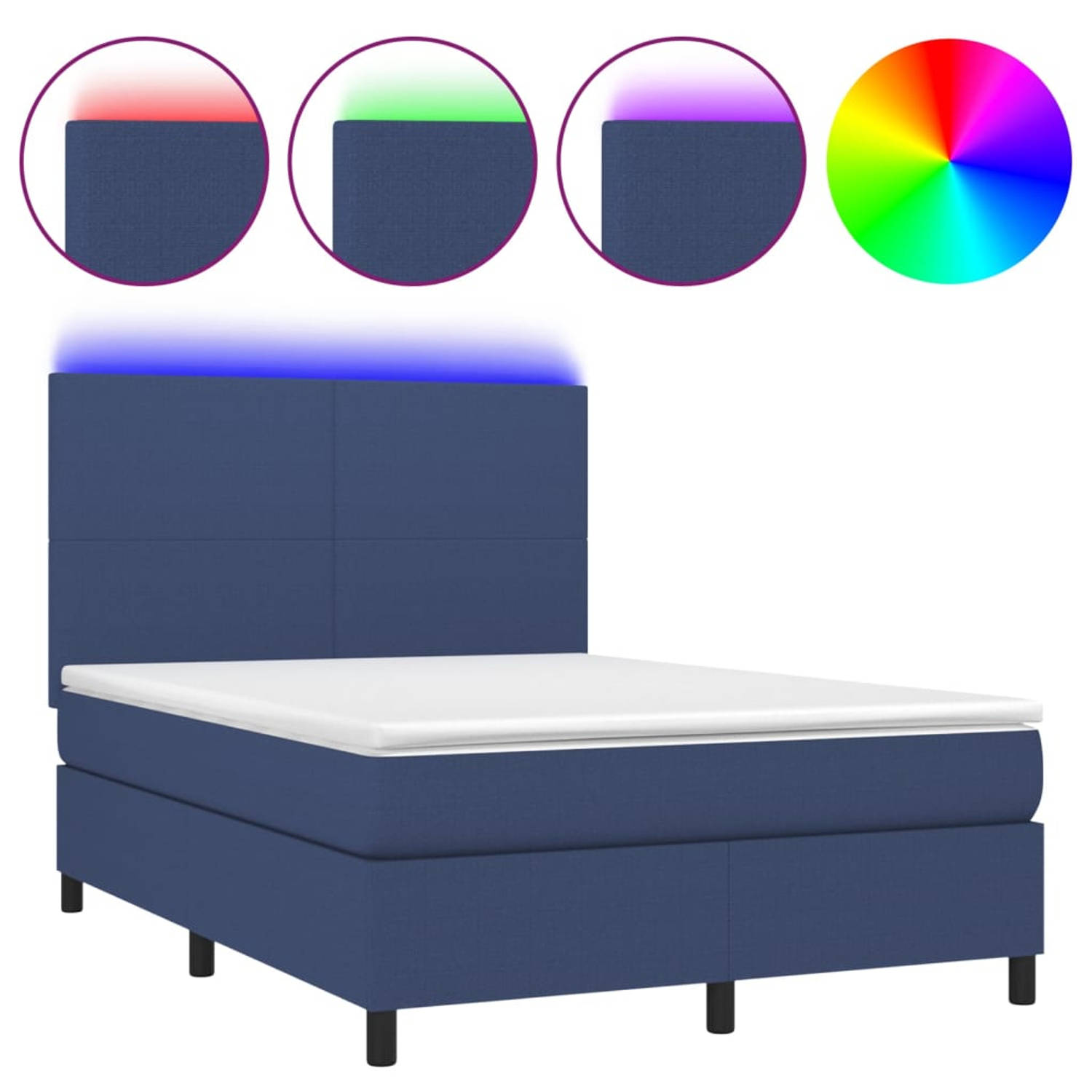 The Living Store Boxspring Bed - Blauw - 140 x 190 cm - LED-verlichting