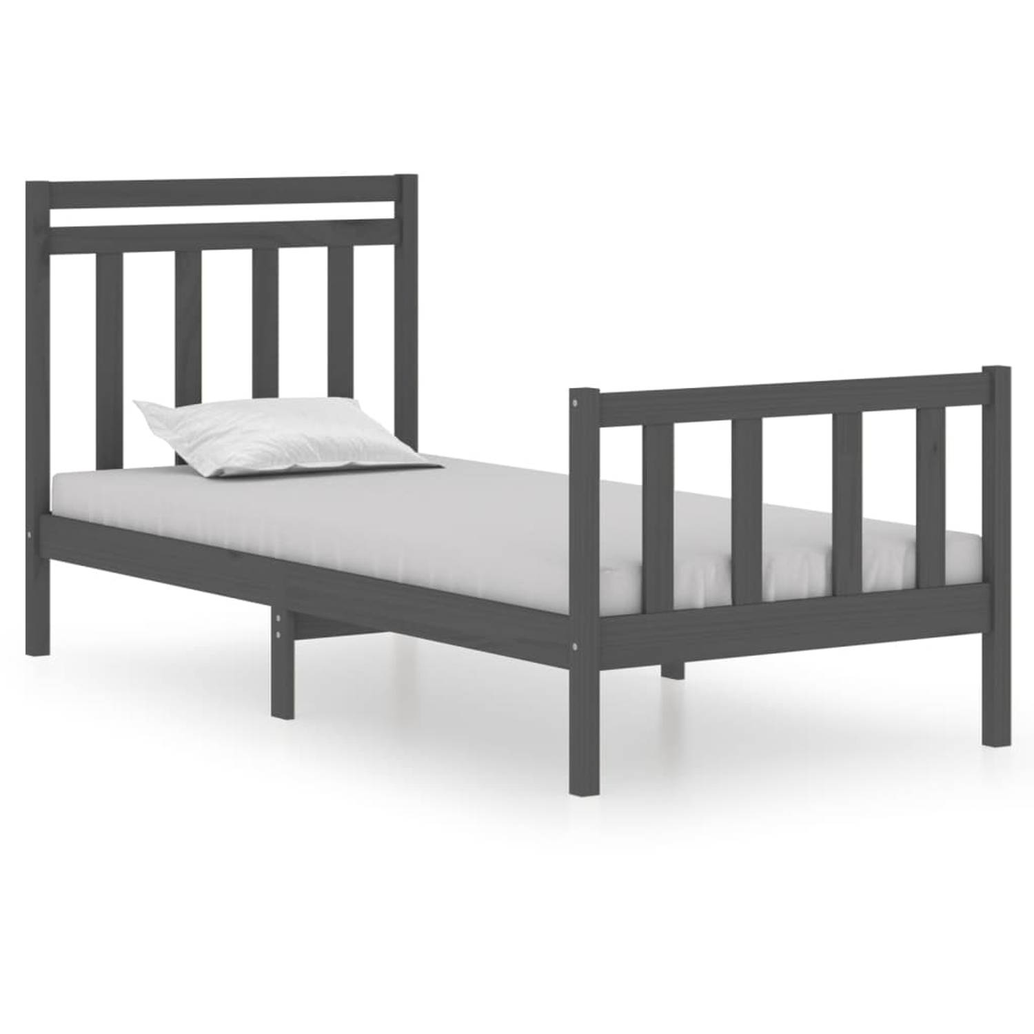 The Living Store Bedframe massief hout grijs 75x190 cm 2FT6 Small Single - Bedframe - Bedframes - Eenpersoonsbed - Bed - Bedombouw - Ledikant - Houten Bedframe - Eenpersoonsbedden