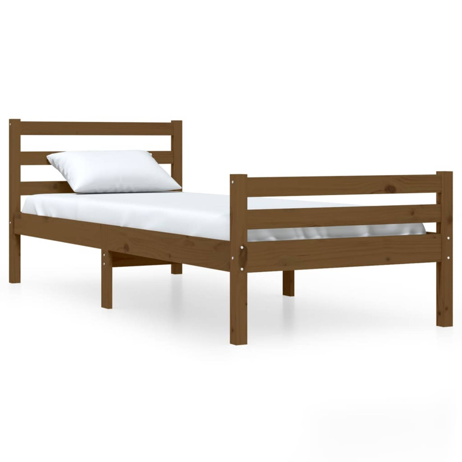 The Living Store Bedframe massief hout honingbruin 75x190 cm 2FT6 Small Single - Bedframe - Bedframes - Bed - Bedbodem - Ledikant - Bed Frame - Massief Houten Bedframe - Slaapmeube