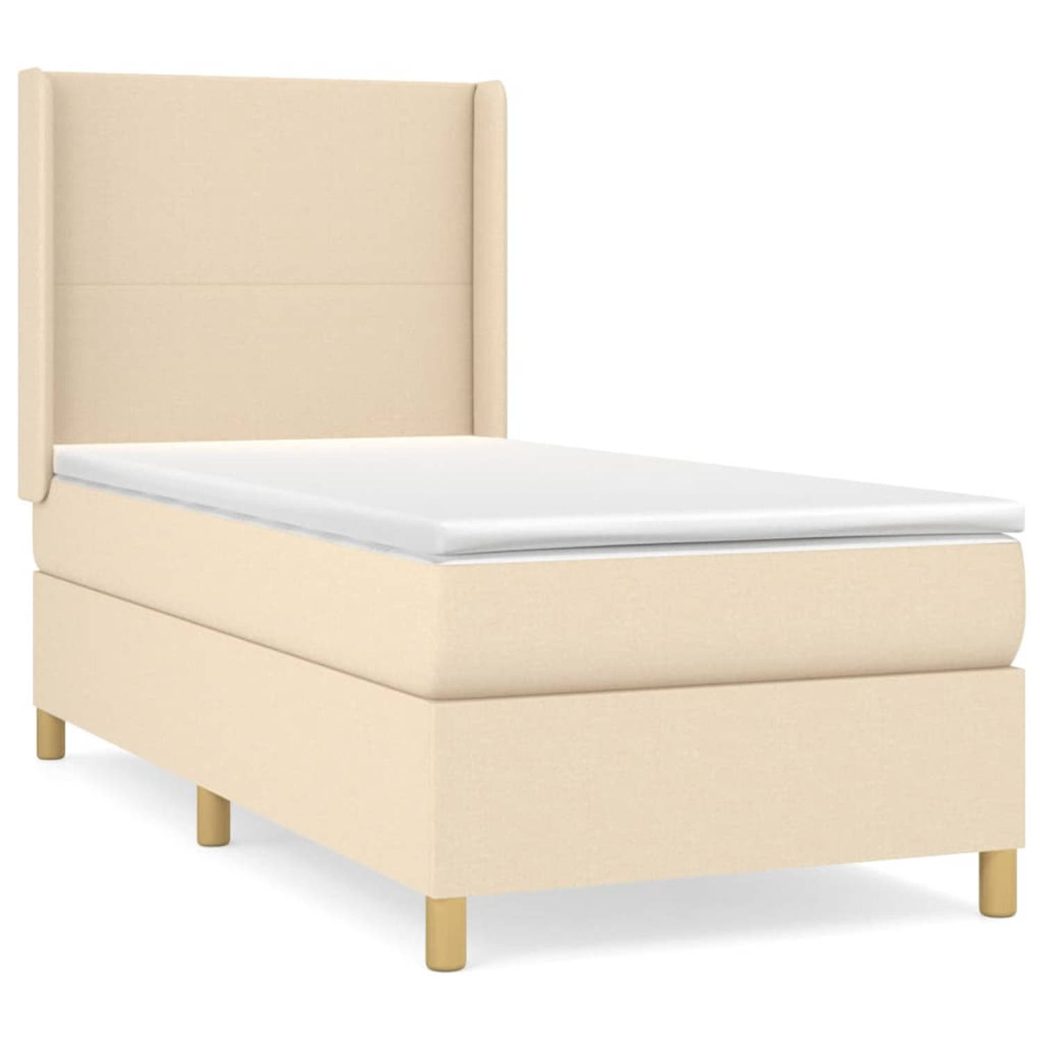 The Living Store Boxspring met matras stof crèmekleurig 90x190 cm - Bed