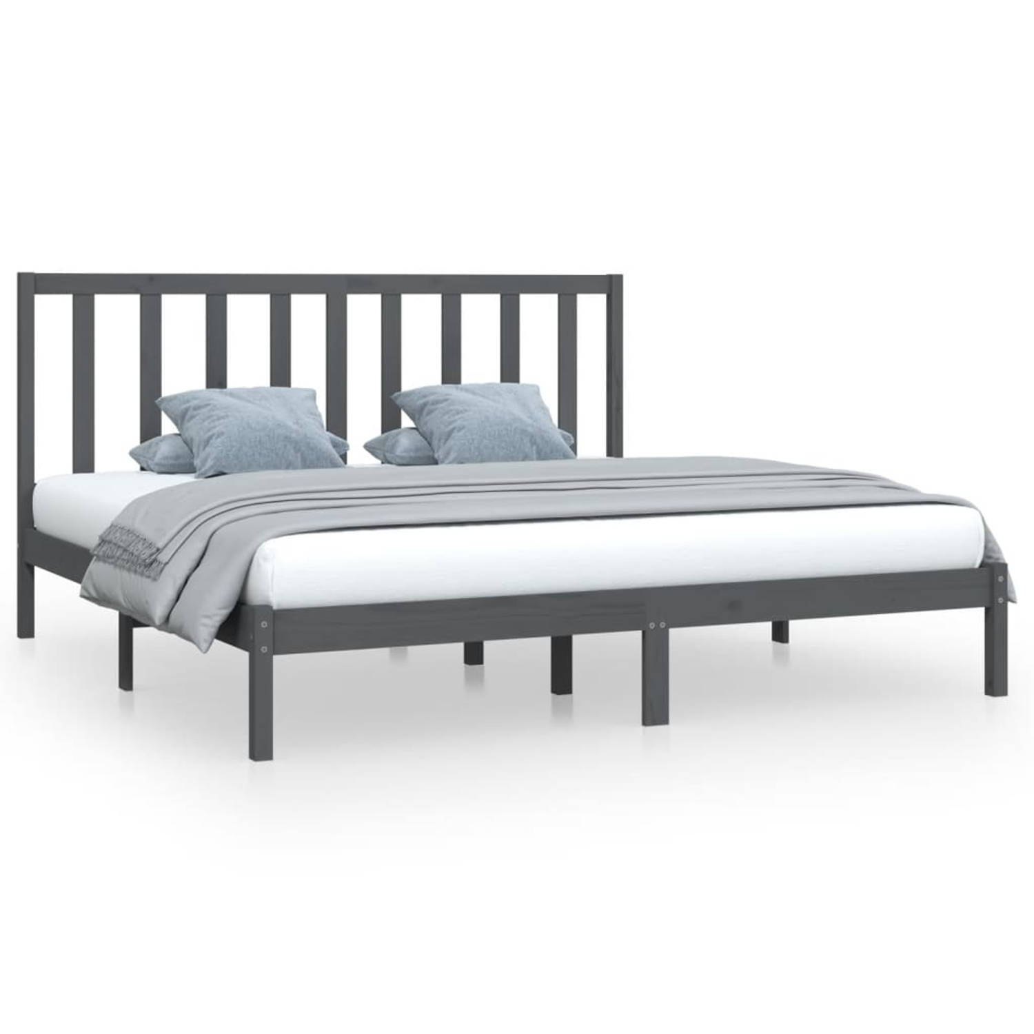 The Living Store Bedframe massief grenenhout grijs 180x200 cm 6FT Super King - Bedframe - Bedframes - Bed - Bedbodem - Ledikant - Bed Frame - Massief Houten Bedframe - Slaapmeubel