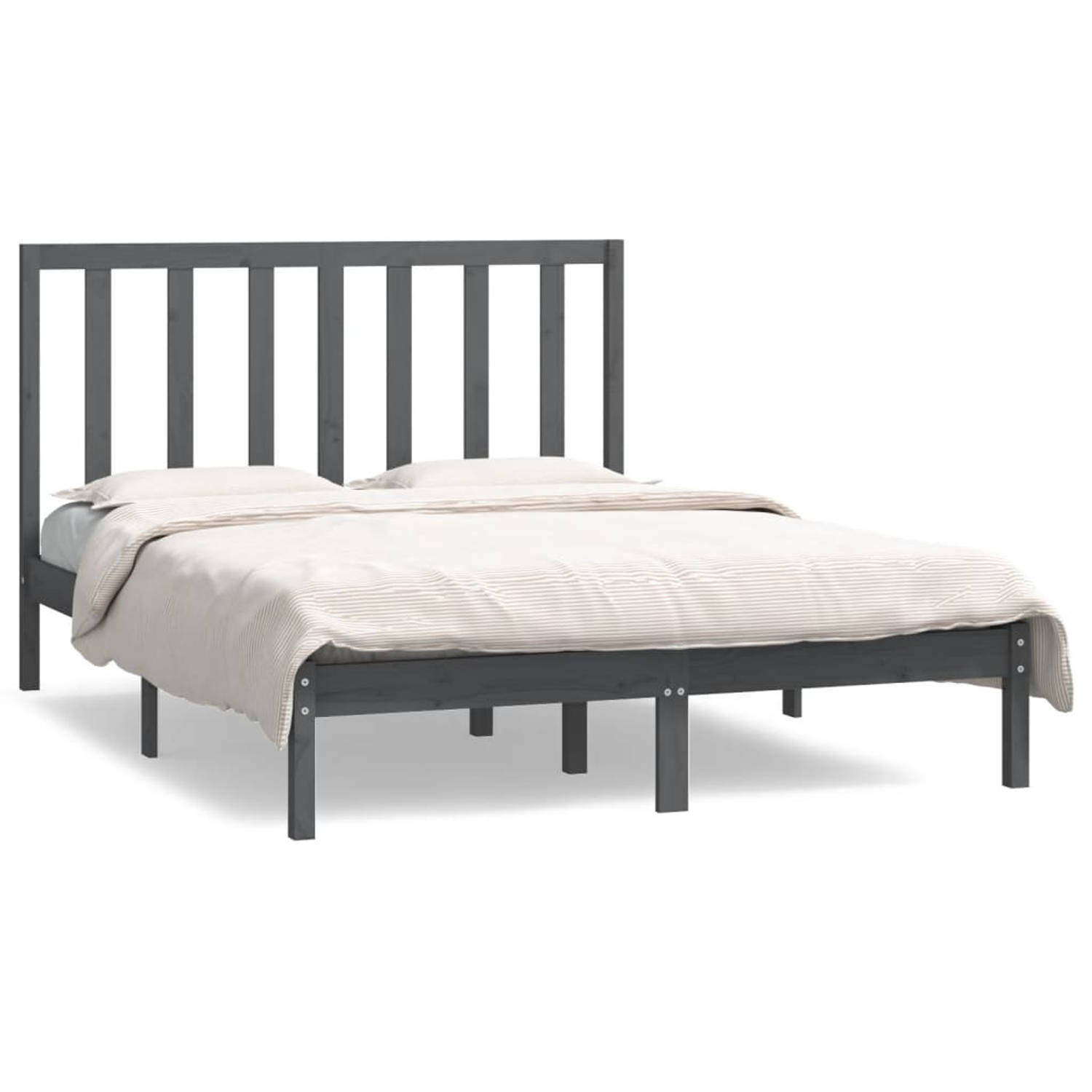 The Living Store Bedframe massief grenenhout grijs 135x190 cm 4FT6 Double - Bedframe - Bedframes - Bed - Bedbodem - Ledikant - Bed Frame - Massief Houten Bedframe - Slaapmeubel - T