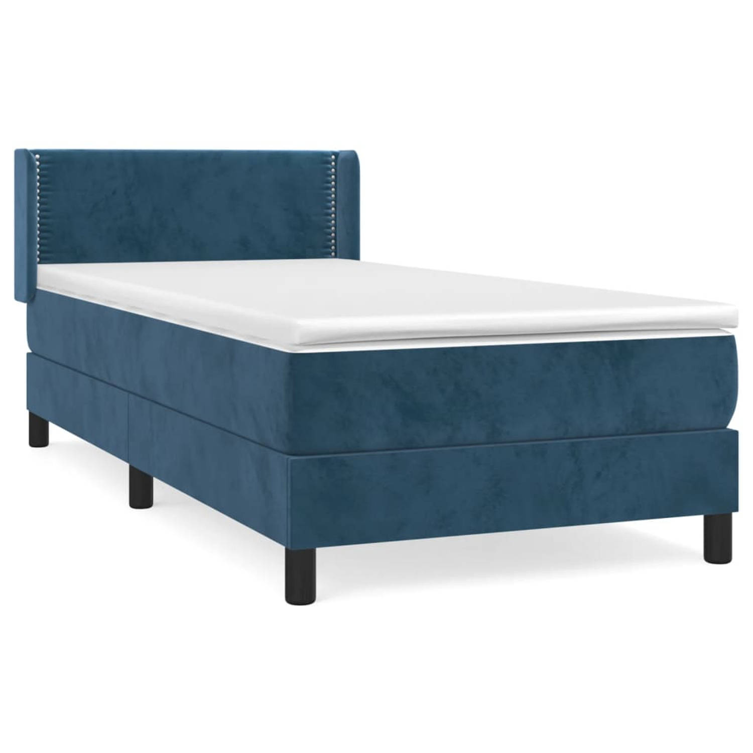 The Living Store Boxspringbed - fluweel - 193 x 93 x 78/88 cm - donkerblauw