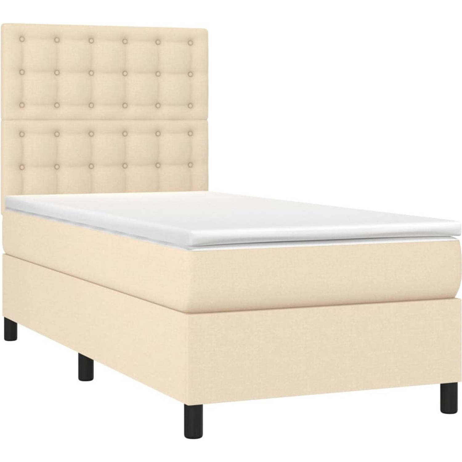 The Living Store Boxspring - Bed met matras en LED 203x100x118/128 cm - Crème