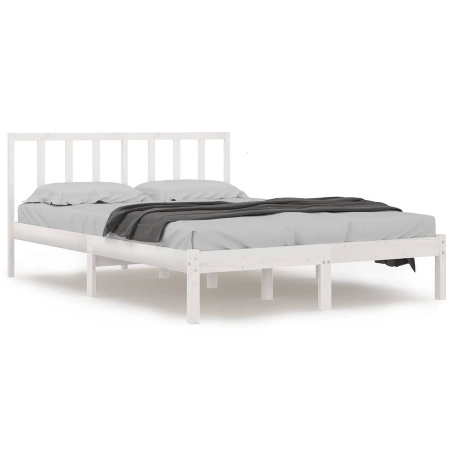 The Living Store Bedframe massief grenenhout wit 150x200 cm 5FT King Size - Bed