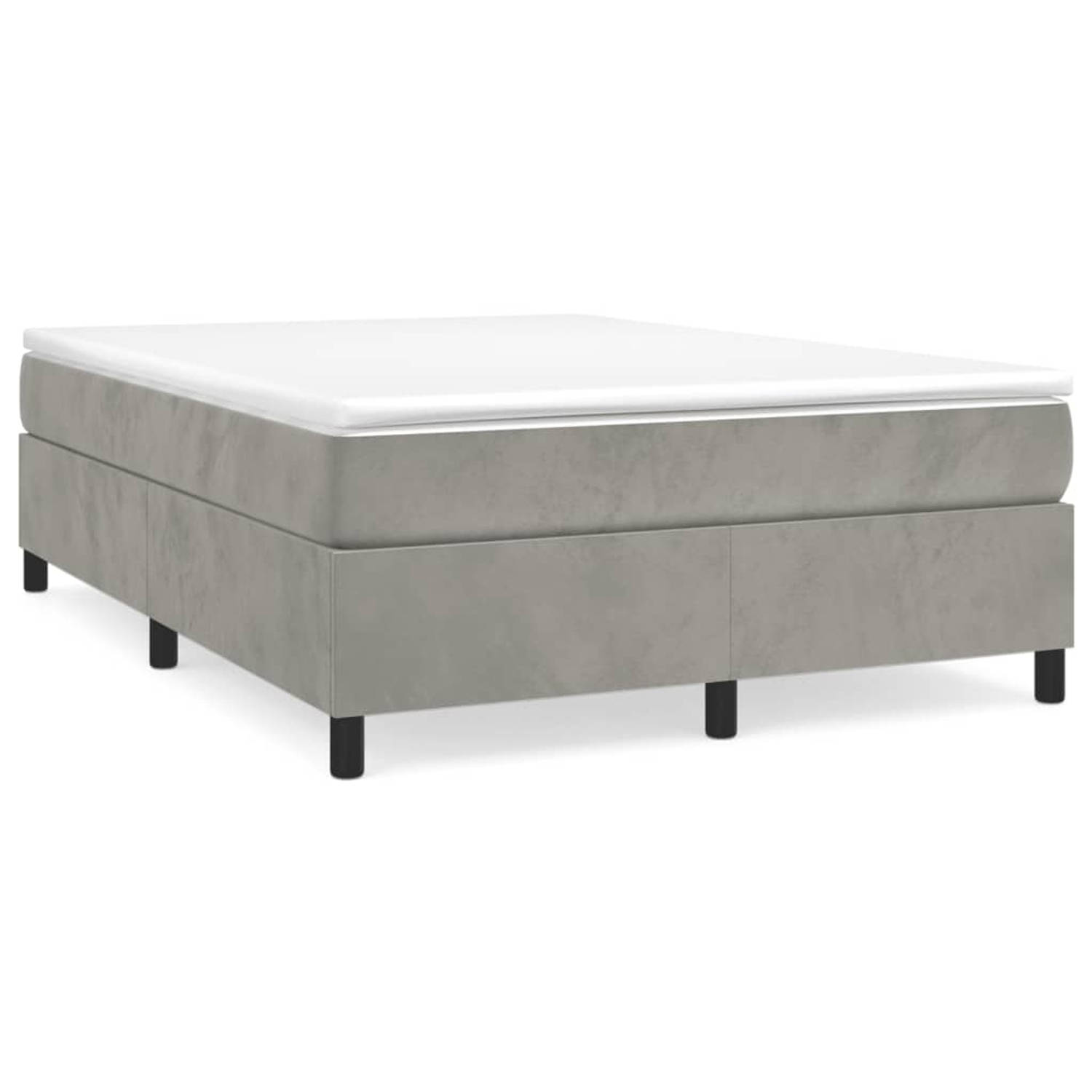 The Living Store Boxspring met matras fluweel lichtgrijs 140x190 cm - Bed