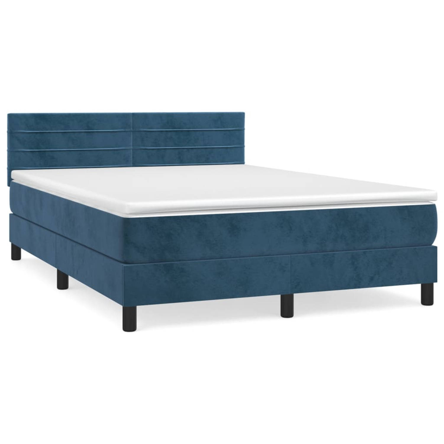 The Living Store Boxspringbed - Donkerblauw fluweel - 193x144x78/88cm - Pocketvering matras - Middelharde ondersteuning - Huidvriendelijk topmatras - Inclusief montagehandleiding