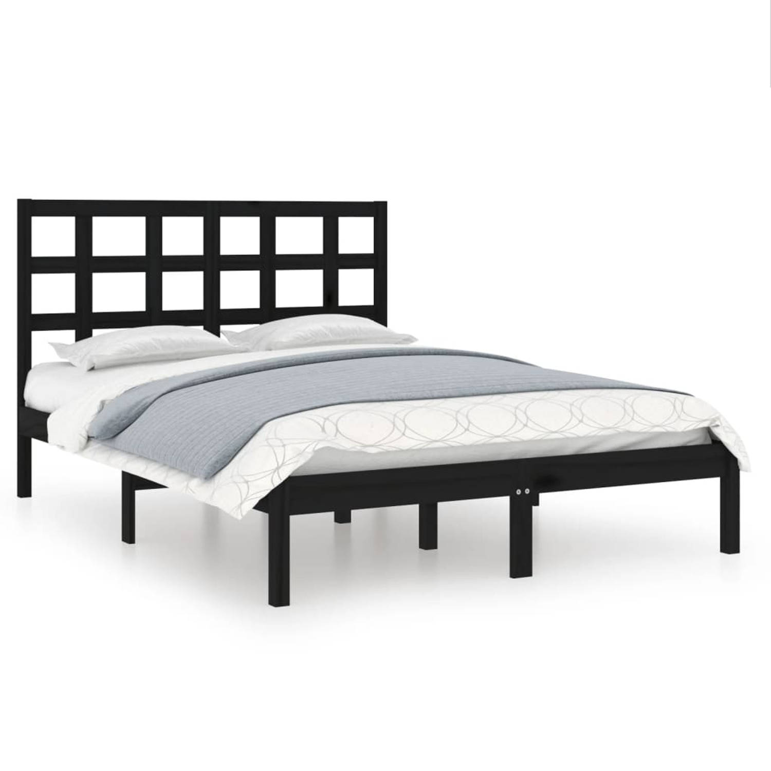 The Living Store Bedframe massief hout zwart 140x190 cm - Bedframe - Bedframes - Tweepersoonsbed - Bed - Bedombouw - Dubbel Bed - Frame - Bed Frame - Ledikant - Houten Bedframe - T